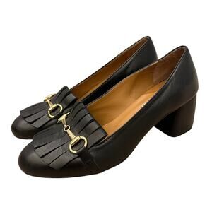 Betta Carrano by ANDREA CARRANO Black leather‎ Fringe Loafers Mule Pump 39.5